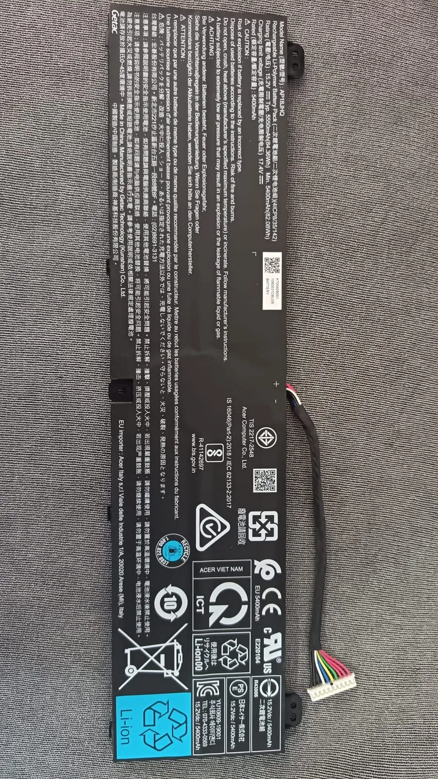 Batería Acer AP18JHQ - 17.4V 5400mAh